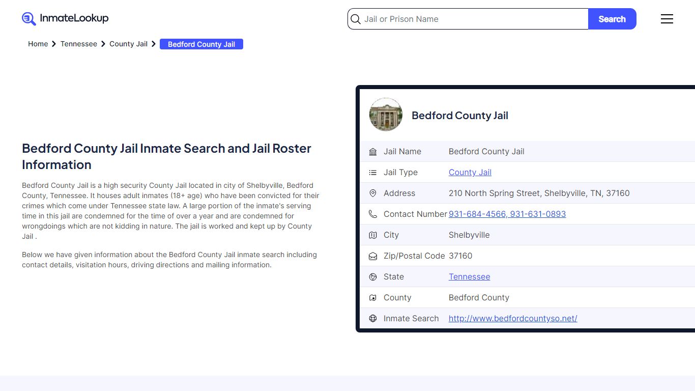 Bedford County Jail Inmate Search, Jail Roster ... - Inmate Lookup